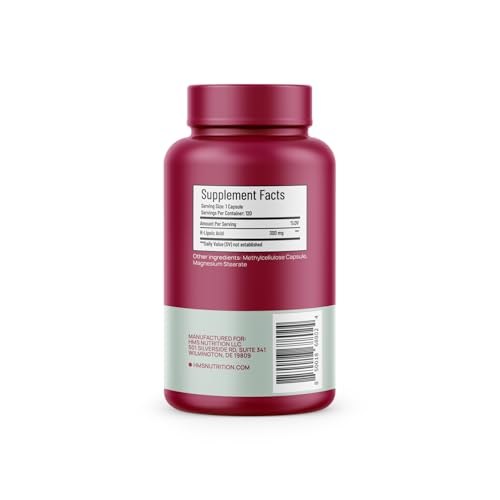 HMS Nutrition R-Lipoic Acid 300mg Per Capsule 120ct 120 Serving 4 Month Supply Vegetable Capsules