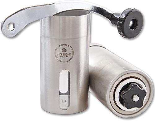 EZE Homegoods Hand Coffee Mill Grinder with Conical Ceramic Burr | Consistent Grind Every Time, Professional Grade, Stainless Steel, Lightweight and Portable, Heavy Duty Extra Long Hand Crank
