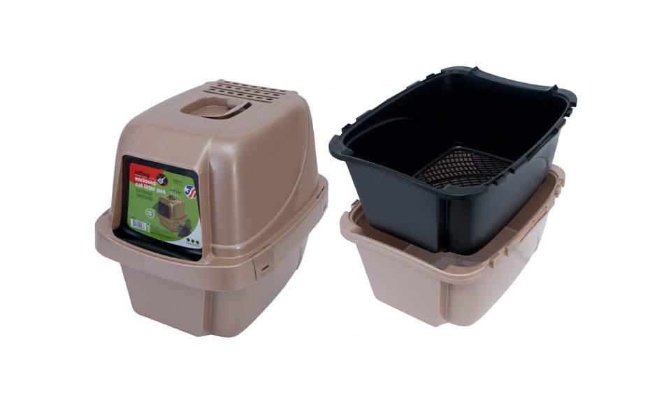 Van Ness Pets Odor Control Large Enclosed Sifting Cat Pan with Odor Door, Hooded, Beige, CP66, L (Pack of 1)