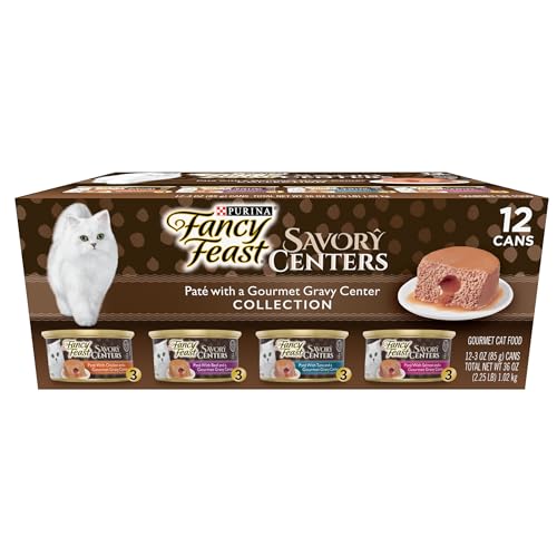 Purina Fancy Feast Pate Wet Cat Food Variety Pack, Savory Centers Pate With a Gravy Center - (2 Packs of 12) 3 oz. Pull-Top Cans
