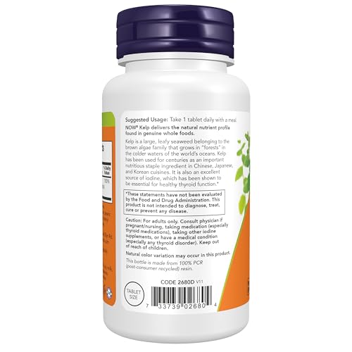 NOW Foods Supplements, Kelp 150 mcg of Natural Iodine, Easier to Swallow Tablet, Super Green, 200 Tablets