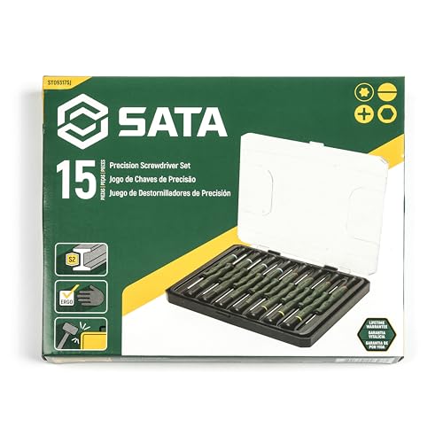 SATA 15-Piece Master Precision Screwdriver Set for Technicians or Jewelers, with Ergonomic Green Handles and aCarryingCase - ST09317SJ