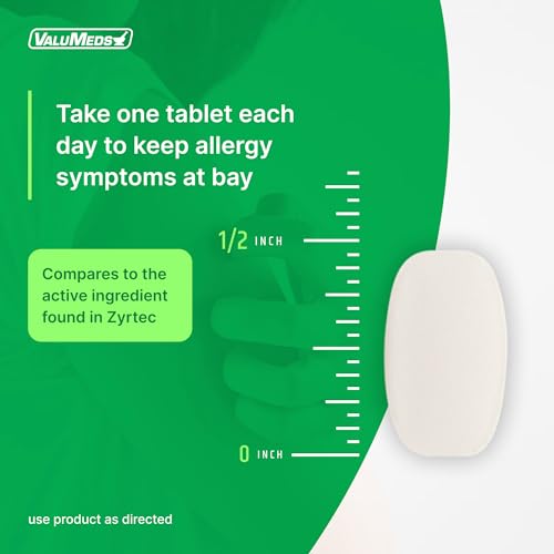 ValuMeds 24-Hour Allergy Medicine (300-Count) Antihistamine for Pollen, Hay Fever, Dry, Itchy Eyes, Allergies | Cetirizine HCl 10mg Caplets, Compare to Zyrtec