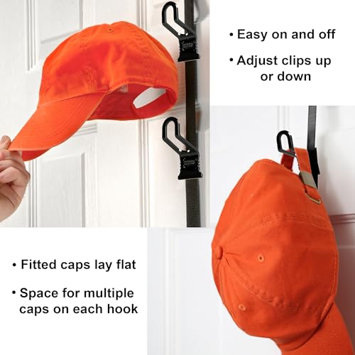 Perfect Curve Hat Organizer CapRack | Over-The-Door Hat Rack and Organizer | Baseball Cap Rack | Hat Rack for Door | Cap Organizer | 2 Straps | Holds up to 36 Adjustable Caps |Black