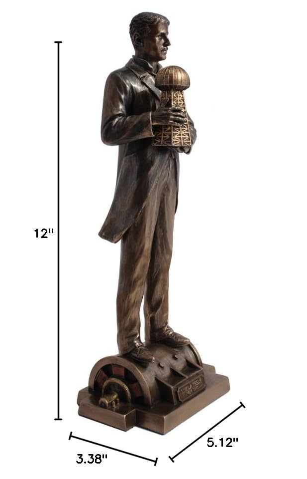Veronese Design 12" Tall Nikola Tesla Holding a Model of Wardenclyffe Tower Statue Cold Cast Resin Antique Bronze Finish Sculpture