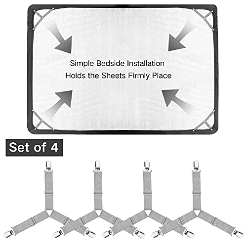 Bed Sheet Fasteners, 4 PCS Adjustable Triangle Elastic Suspenders Gripper Holder Straps Clip for Bed Sheets,Mattress Covers, Sofa Cushion