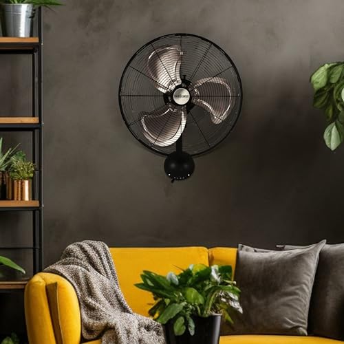 Hurricane 16 Inch Pro High Velocity Corded Electric Classic Oscillating Wall Mount Fan with 3 Speed Settings for Air Circulation, Black