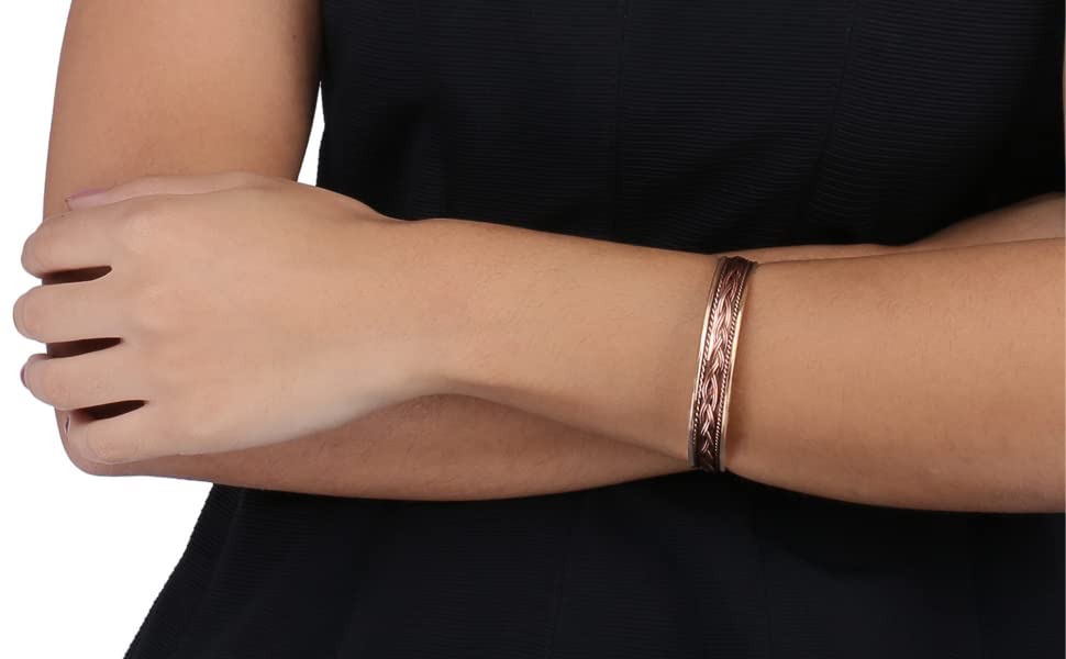 Copper Bracelets- for Men and Women| Set of 2 with Gift Box| Gift for Women & Men| Handmade 100% Copper (Plain and Inlay)