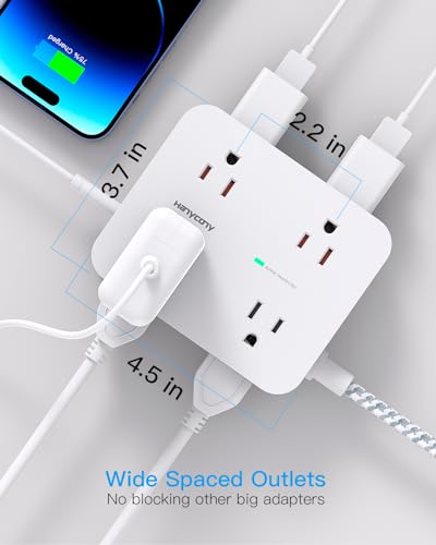 Surge Protector Power Strip - 8 Outlets with 4 USB (2 USB C) Charging Ports, Multi Plug Outlet Extender, 5Ft Braided Extension Cord, Flat Plug Wall Mount Desk USB Charging Station for Home Office ETL