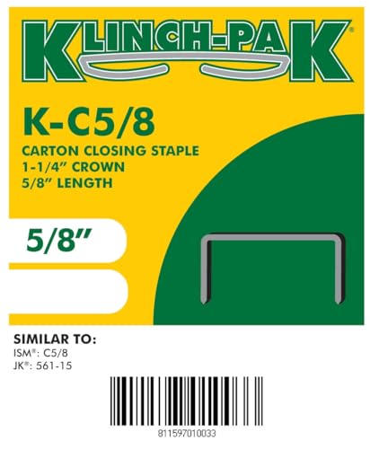Klinch-Pak C-5/8 Carton Staple 1-1/4 inch Crown with 5/8 inch Leg Length 4000 per case - SIM CC58, C58 or JK561, Ideal for Wood and Sheet Metal Projects in Construction, DIY and Office/Retail