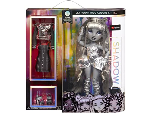 Rainbow High Shadow Series 1 Luna Madison- Grayscale Fashion Doll. 2 Metallic Grey Designer Outfits to Mix & Match, Great Gift for Kids 6-12 Years Old and Collectors