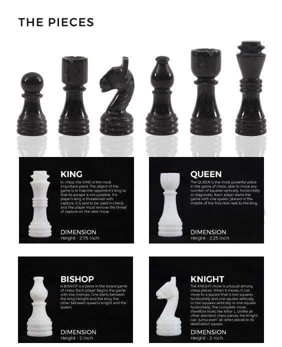 Radicaln Marble Chess Set 12 Inches Black and White Handmade Chess Board Game - 1 Chess Board & 32 Chess Pieces - Chess Games Outdoor - Chess Sets for Adults