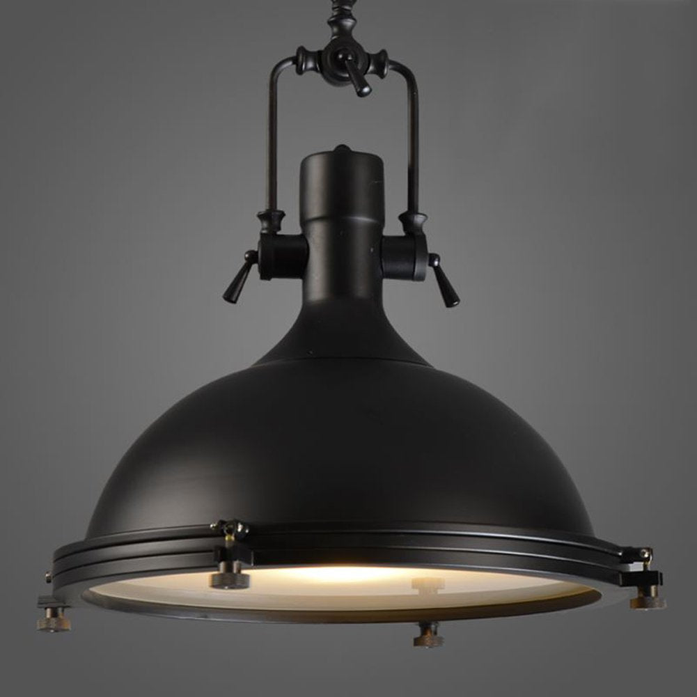 LITFAD Industrial Nautical Pendant Light 16" Wide Single Pendant with Frosted Diffuser Mounted Fixture LED Ceiling Hanging Light in Black