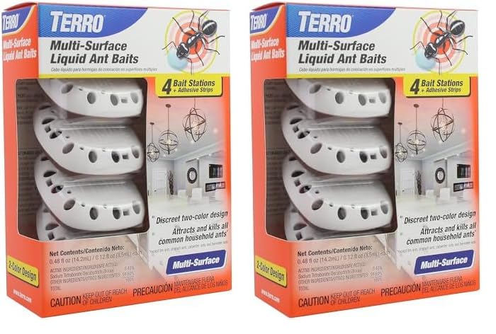 Terro T334B Indoor Multi-Surface Liquid Ant Bait and Ant Killer - 4 Discreet Ant Bait Stations - Kills Common Household Ants (Pack of 2)