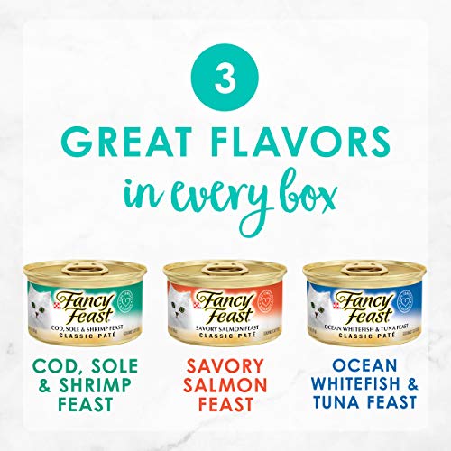 Purina Fancy Feast Seafood Classic Pate Collection Grain Free Wet Cat Food Variety Pack - (Pack of 24) 3 oz. Cans