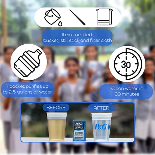 P&G Purifier of Water Portable Water Purifier Packets. Emergency Water Filter Purification Powder Packs for Camping, Hiking, Backpacking, Hunting, and Traveling. (4 Packets)