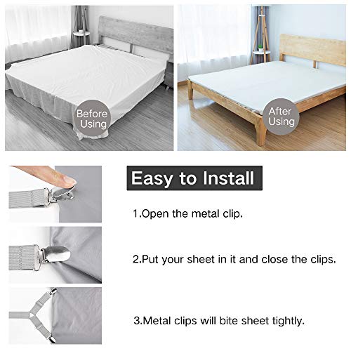 Bed Sheet Fasteners, 4 PCS Adjustable Triangle Elastic Suspenders Gripper Holder Straps Clip for Bed Sheets,Mattress Covers, Sofa Cushion