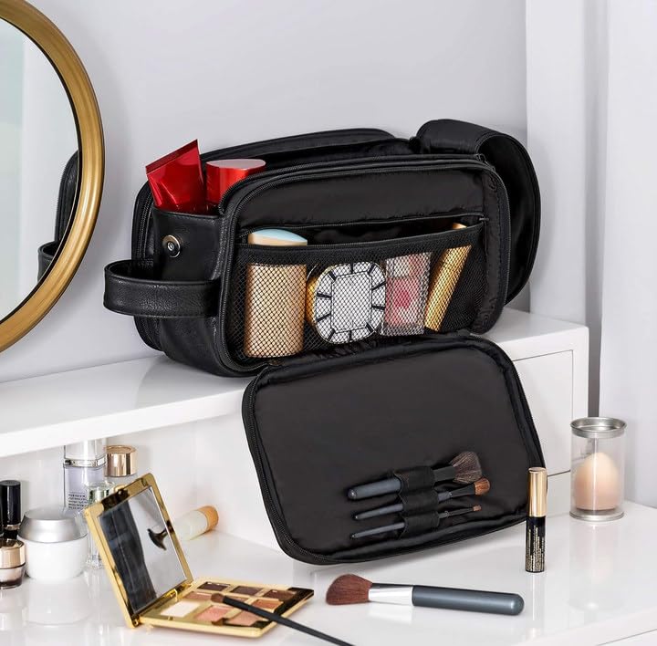 Elviros Toiletry Bag for Men, Large Travel Shaving Dopp Kit Water-resistant Bathroom Toiletries Organizer PU Leather Cosmetic Bags