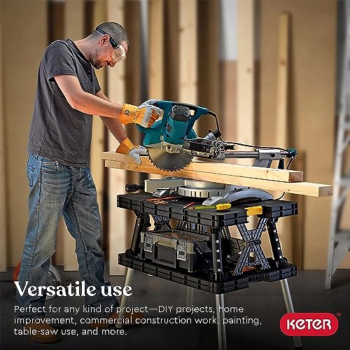 Keter Folding Worktable, Heavy-Duty, All-Weather Portable Workbench for DIY Home Improvements & Professional Worksites, 12" Clamps, 1,000 Lbs Capacity