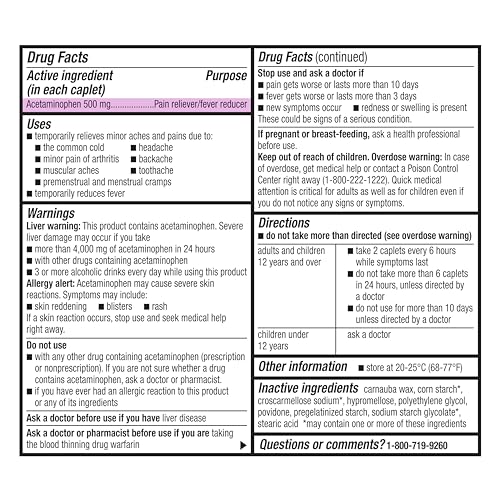 Rite Aid Extra Strength Acetaminophen, 500mg - 500 Caplets | Pain Reliever & Fever Reducer for Migraines, Joint Pain, Muscle or Back Pain, and Menstrual Pain