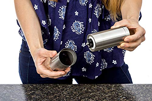 EZE Homegoods Hand Coffee Mill Grinder with Conical Ceramic Burr | Consistent Grind Every Time, Professional Grade, Stainless Steel, Lightweight and Portable, Heavy Duty Extra Long Hand Crank