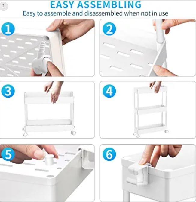 SPACEKEEPER Slim Rolling Storage Cart 4 Tier Bathroom Organizer Mobile Shelving Unit Utility Cart Tower Rack for Kitchen Laundry Narrow Places, White