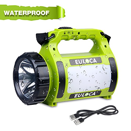 EULOCA Rechargeable LED Spotlight, Multi Function Camping Lantern, 5 Light Modes, Power Bank, IPX4, Lantern Flashlight for Hurricane Emergency, Outag, Hiking, Home and More, USB Cable Included