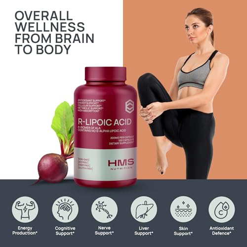 HMS Nutrition R-Lipoic Acid 300mg Per Capsule 120ct 120 Serving 4 Month Supply Vegetable Capsules