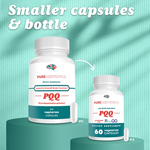 Pure Nootropics -PQQ (Pyrroloquinoline Quinone) 20mg Capsule | 60 Veg Caps Value Pack | Supports Mitochondrial Function & REDOX (Reduction-Oxidation)
