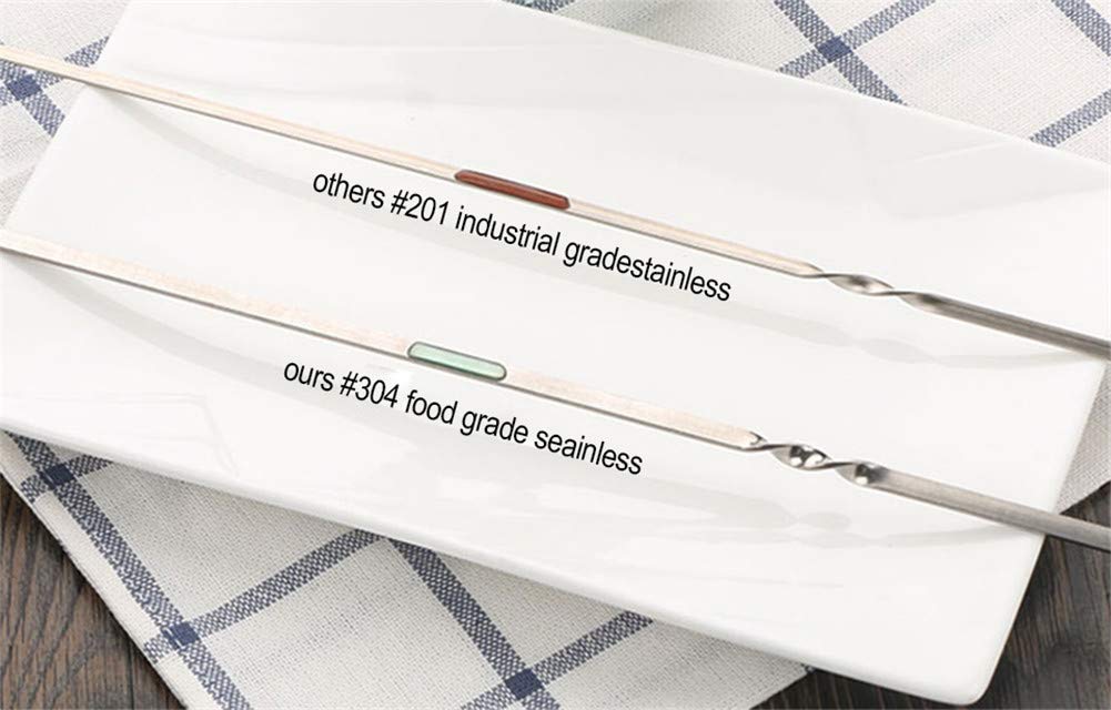 12PCS Kabob Skewers Flat Metal BBQ Barbecue Skewer 14" Long Stainless Steel Shish Kebob Sticks Wide Reusable Grilling Skewers Set for Meat Shrimp