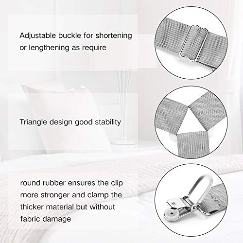 Bed Sheet Fasteners, 4 PCS Adjustable Triangle Elastic Suspenders Gripper Holder Straps Clip for Bed Sheets,Mattress Covers, Sofa Cushion