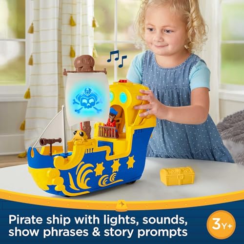 Fisher-Price Santiago of the Seas Toy Pirate Ship Lights & Sounds El Bravo Playset with Santiago Figure for Ages 3+ years