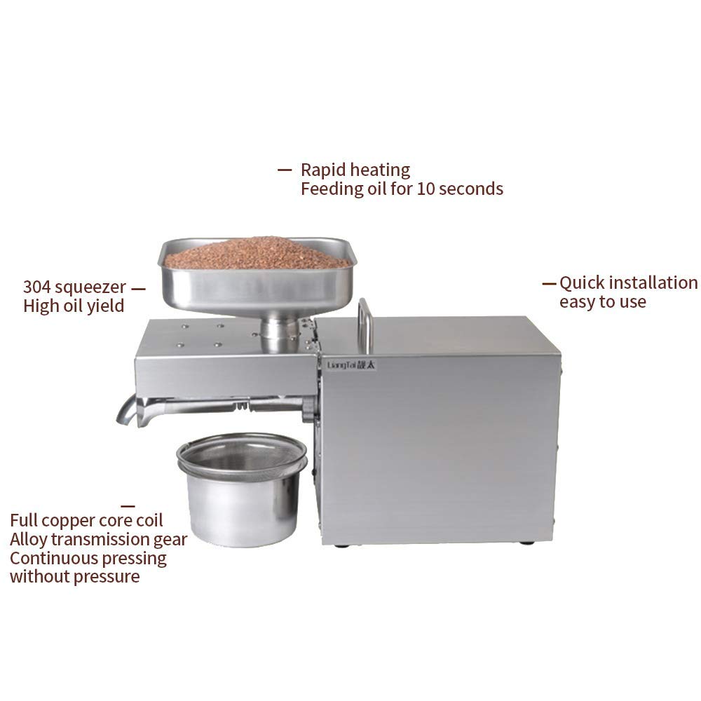 Kitchen Oil Press Machine Electric Automatic Oil Press Extractor Organic Oil Expeller for Avocado Coconut Flax Peanut Castor Perilla Seed Canola Sesame Commercial Grade1500W