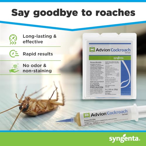 Advion Cockroach Gel Bait, 4 Tubes x 30-Grams, 1 Plunger and 2 Tips, German Roach Insect Pest Control, Indoor and Outdoor Use, Roach Killer Gel for