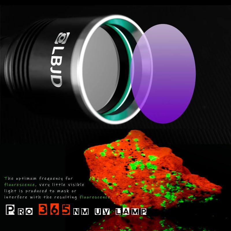 LBJD Black Light UV Flashlight, 365NM Rechargeable Flashlights with Filtered 4 LED, High Power and Long Range Professional Grade Beam Best for Commercial Use, pet Urine Detection, Resin, Rocks