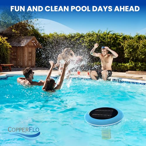 The CopperFlo Solar Pool Ionizer, Copper Ionization - Eliminate Algae, High Efficiency, Keeps Pool Cleaner and Clear, 85% Less Chlorine, Pool Cleaner for up to 45,000 Gal, Lifetime Replacement Program
