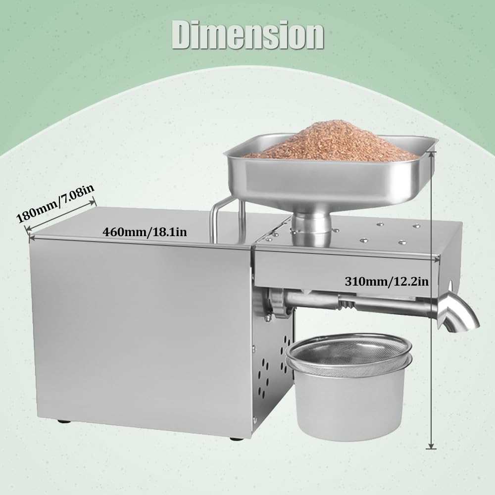 Kitchen Oil Press Machine Electric Automatic Oil Press Extractor Organic Oil Expeller for Avocado Coconut Flax Peanut Castor Perilla Seed Canola Sesame Commercial Grade1500W