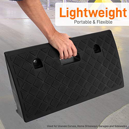 Pyle Portable Lightweight Plastic Curb Ramps - 2PC Heavy Duty Plastic Threshold Ramp Set for Driveway, Loading Dock, Sidewalk, Car, Truck, Scooter, Bike, Motorcycle, Wheelchair Mobility