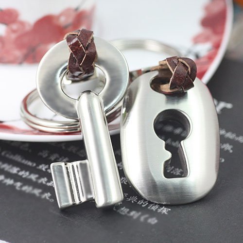 maycom Keychain Creative Fashion Leather Couple Key & Lock Key Chain Ring Keyring Key Fob (Silver)
