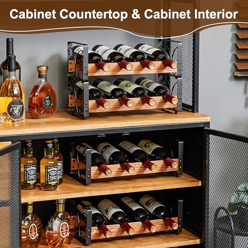 X-cosrack 3 Tier Wine Rack for 12 Bottles, Stackable Wine Organizer, Freestanding Wine Bottle Holder for Kitchen Counter or Bar, Durable Wooden & Iron Display Shelf with Patent Design