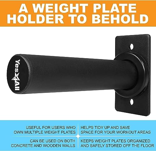 Yes4All Wall Mounted Weight Plate Holder - Fit 2inch Olympic Weight Plates, Protective Rubber Pad (Single)