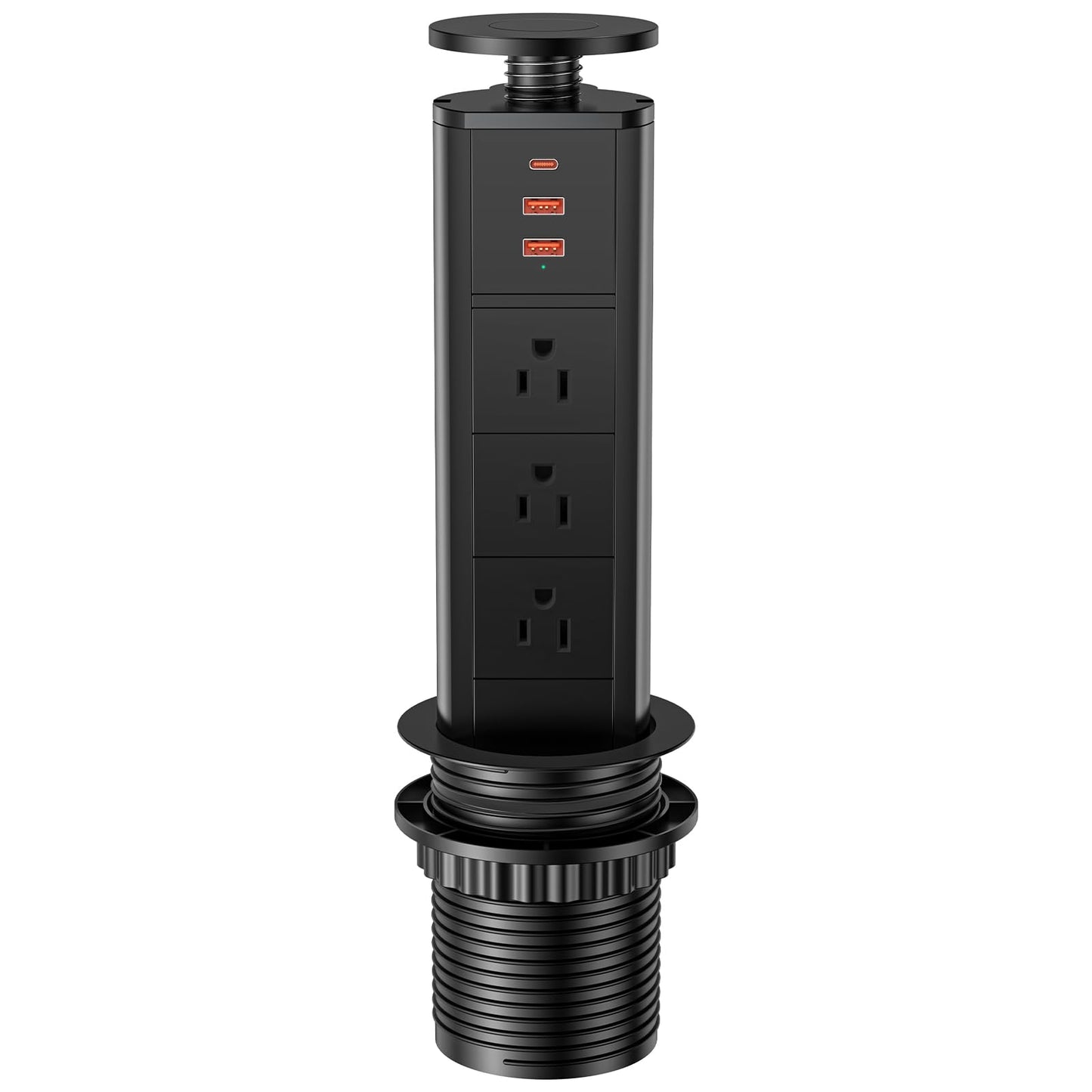 BTU Pop Up Outlet with USB Ports, Pop Up Outlet for Countertop with 3 AC Outlet, 2 USB A Ports and 1 USB C Port Hidden Outlet Plug Pop Up Outlet for Kitchen Countertop Conference Office, Black