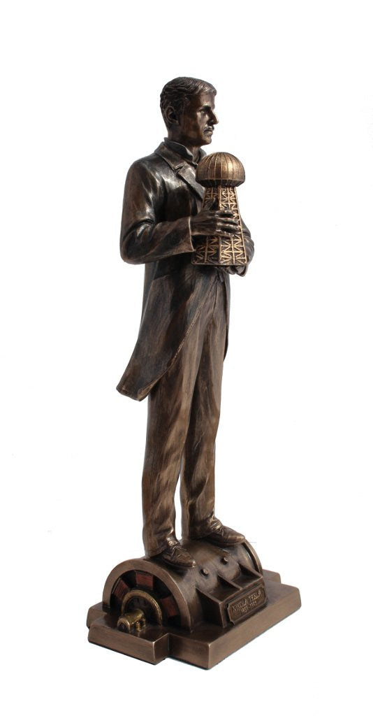 Veronese Design 12" Tall Nikola Tesla Holding a Model of Wardenclyffe Tower Statue Cold Cast Resin Antique Bronze Finish Sculpture
