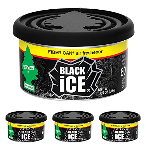 LITTLE TREES Car Air Freshener. Fiber Can Provides a Long-Lasting Scent for Auto or Home. Adjustable Lid for Desired Strength. Black Ice, Air Fresheners (Pack of 4)