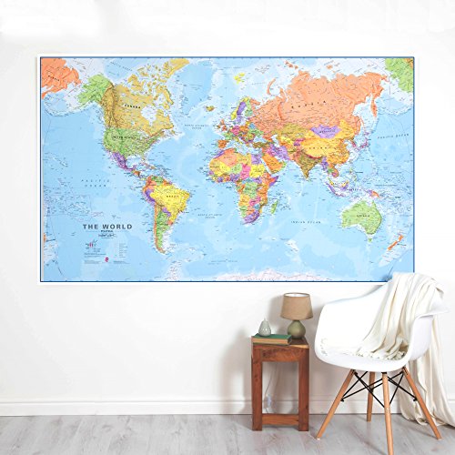 Maps International Giant World Map Poster – Mega-Map of The World – Front Lamination - 46 x 80