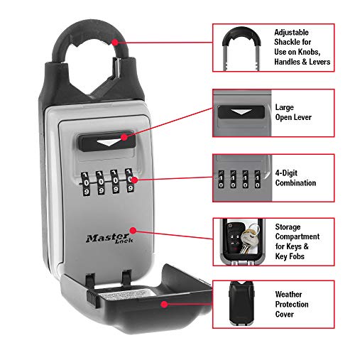 Master Lock Black Portable Key Lock Box with Adjustable Shackle, Set/Reset Combination for Tenants, Guests, Clients, Ideal for Realtors, Landlords or Property Managers, Holds 6 Keys, 5420EC