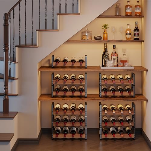 X-cosrack 3 Tier Wine Rack for 12 Bottles, Stackable Wine Organizer, Freestanding Wine Bottle Holder for Kitchen Counter or Bar, Durable Wooden & Iron Display Shelf with Patent Design