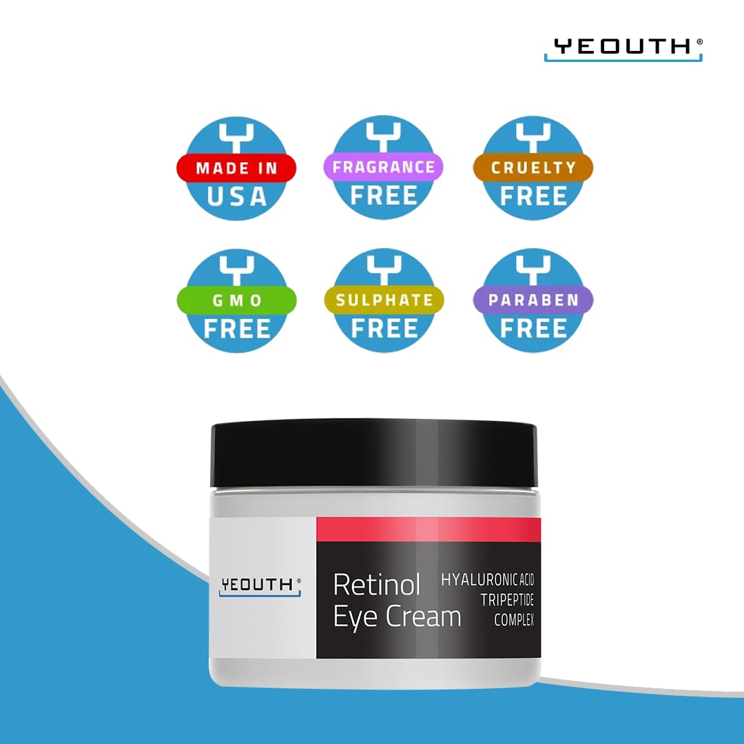 YEOUTH Retinol Eye Cream with Hyaluronic Acid, Hydrating Under Eye Cream for a Refreshed Appearance, Retinol Cream for Face, Eye Care 1oz