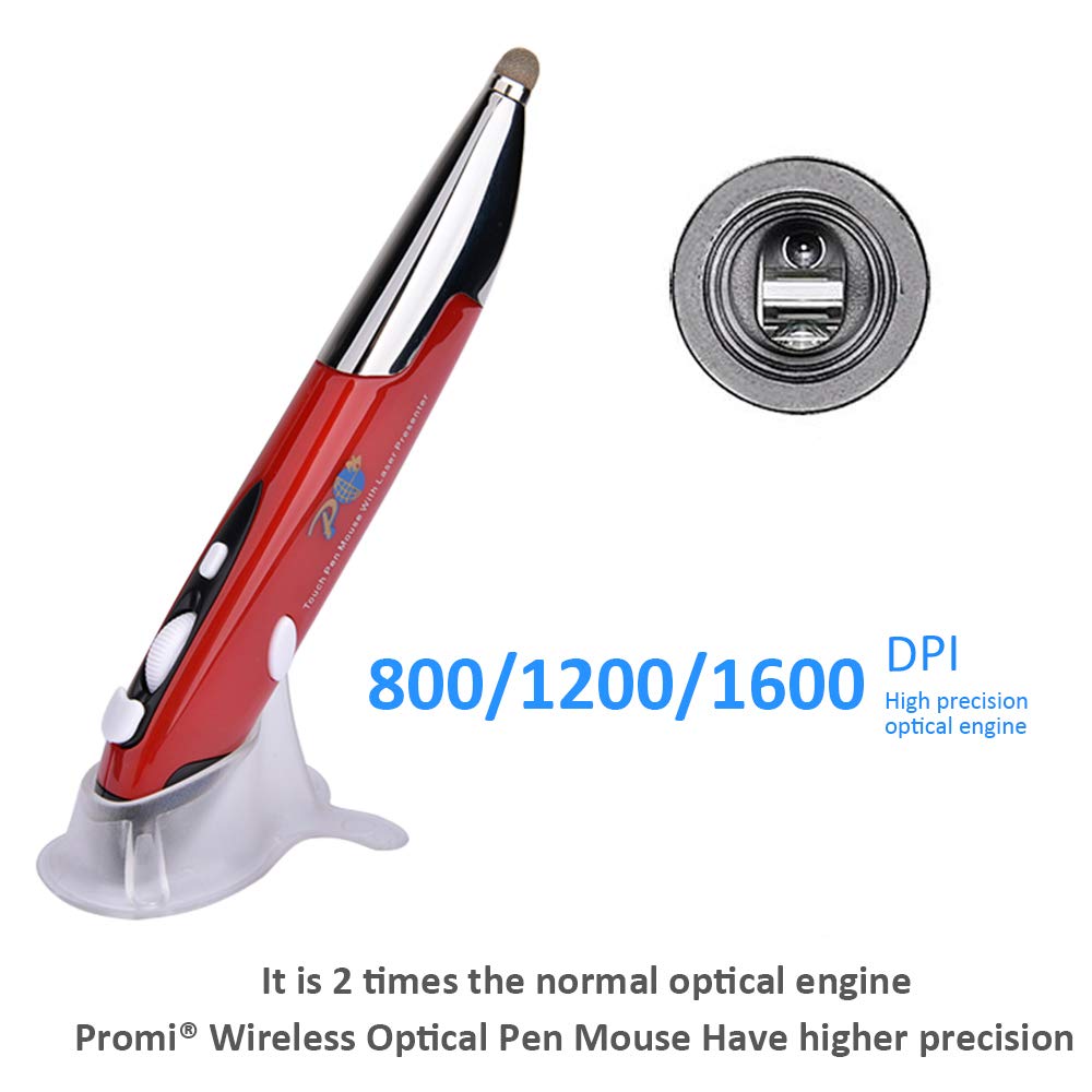 2020 Upgrade Wireless Optical Pocket Pen Mouse with Stylus Function, Promi 2.4G USB Digital Optical Pen Mouse, Adjustable 800/1200/1600 DPI Ergonomic