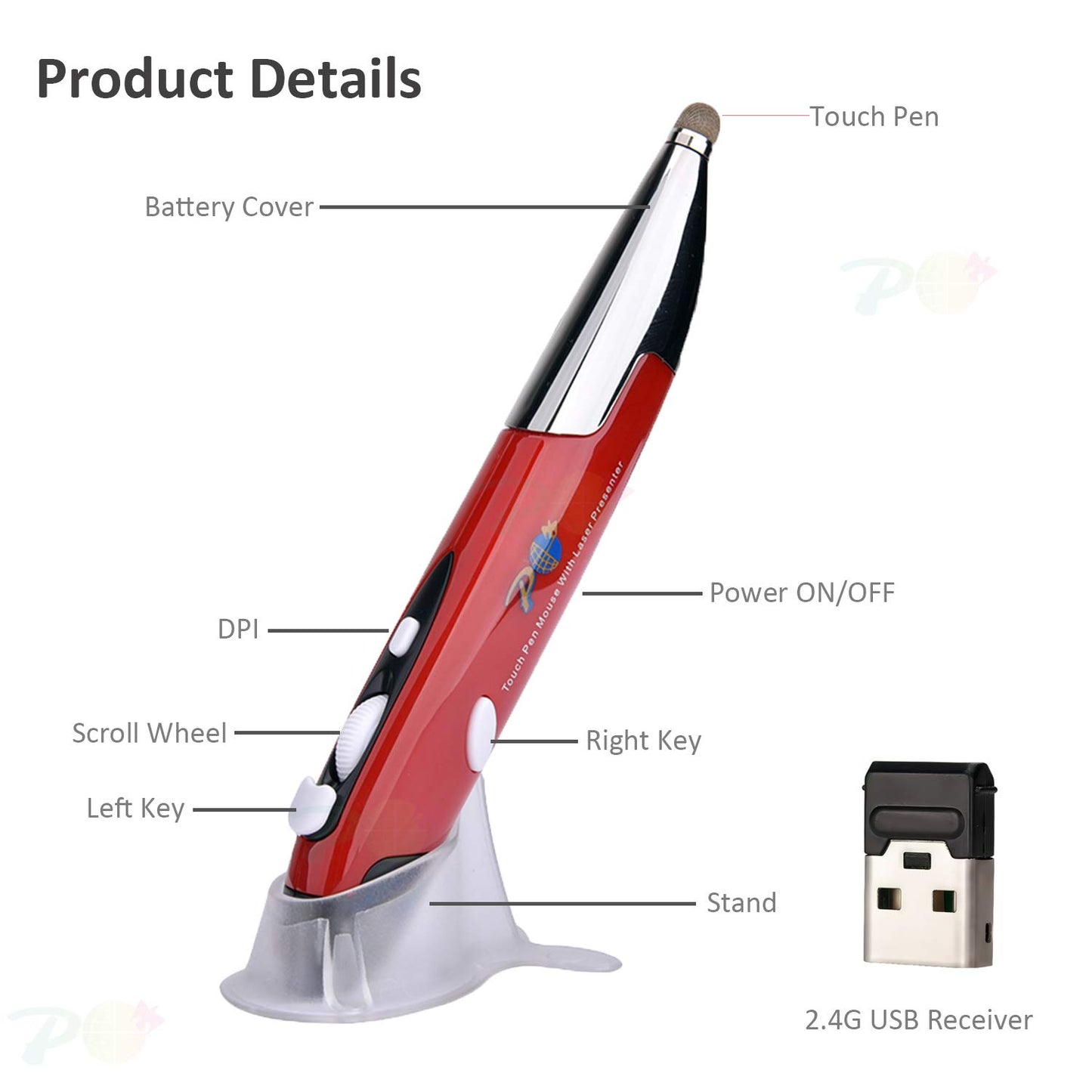2020 Upgrade Wireless Optical Pocket Pen Mouse with Stylus Function, Promi 2.4G USB Digital Optical Pen Mouse, Adjustable 800/1200/1600 DPI Ergonomic